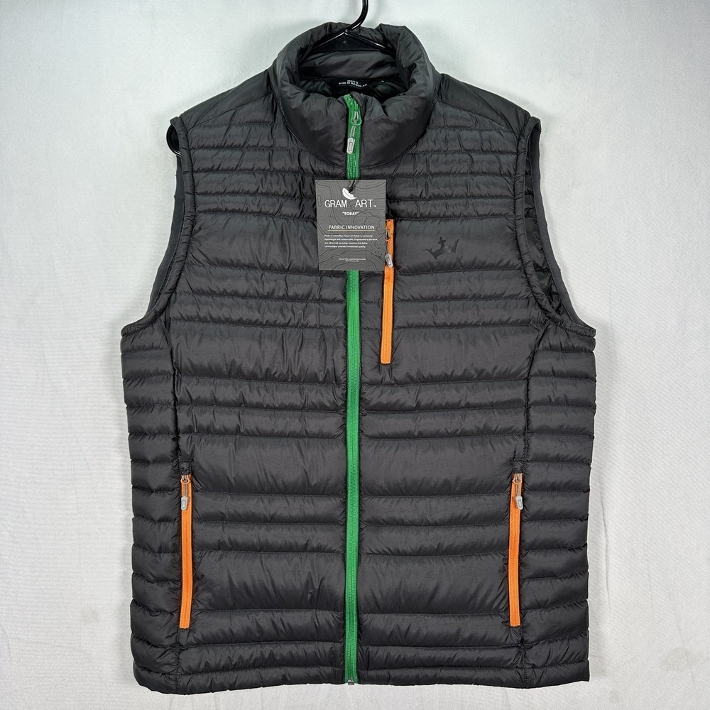 Hexa Custom Down Vest Mens Medium Black‎ Puffer Lightweight YKK Zippers Gram Art